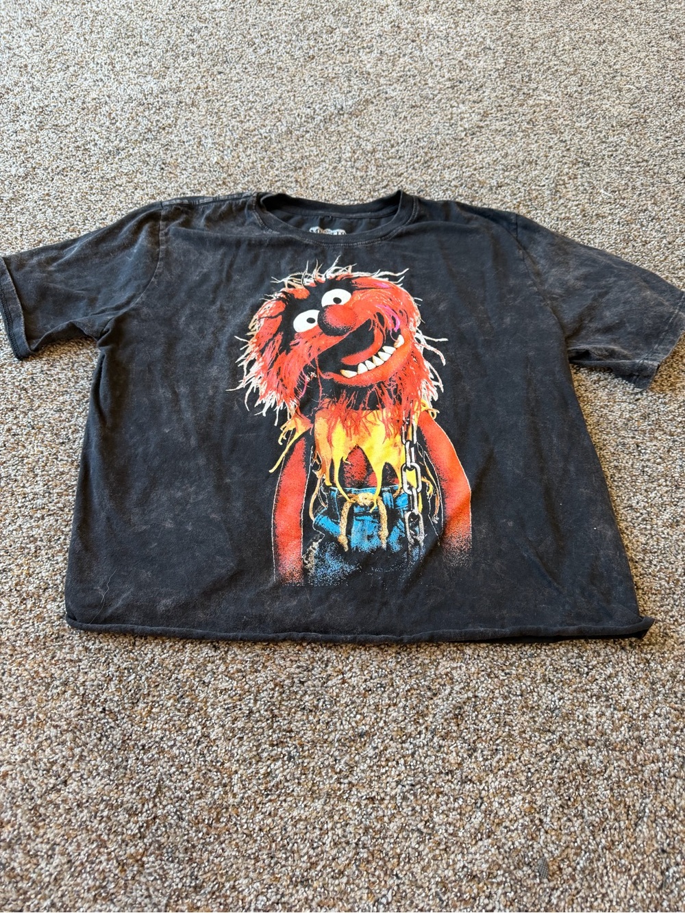 Disney The Muppets Animal Graphic Tee Large Oversized Washed Black Rock